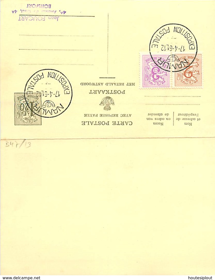 Belgique. CP 153 I Double + TP 1026A & 1026B  Namur /Exposition Philatélique > Boitsfort  1961 - Cartes Postales 1951-..