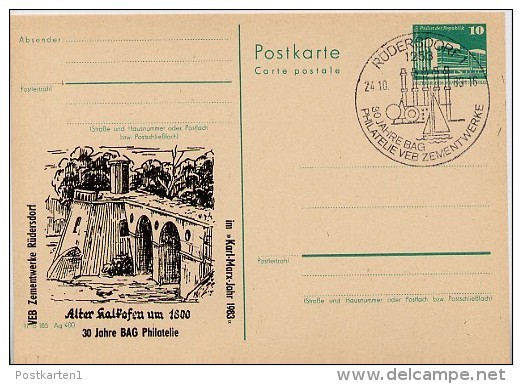 DDR P84-43b-83 C50-b Postkarte Zudruck ALTER KALKOFEN Rüdersdorf Sost. 1983 - Cartes Postales Privées - Oblitérées