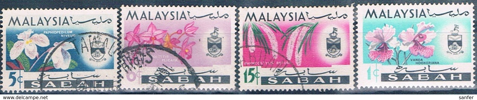 Malasia ( Estado De Sabah ) 1965  -  Michel  17 + 19 + 20 + 22  ( Usados ) - Malasia (1964-...)