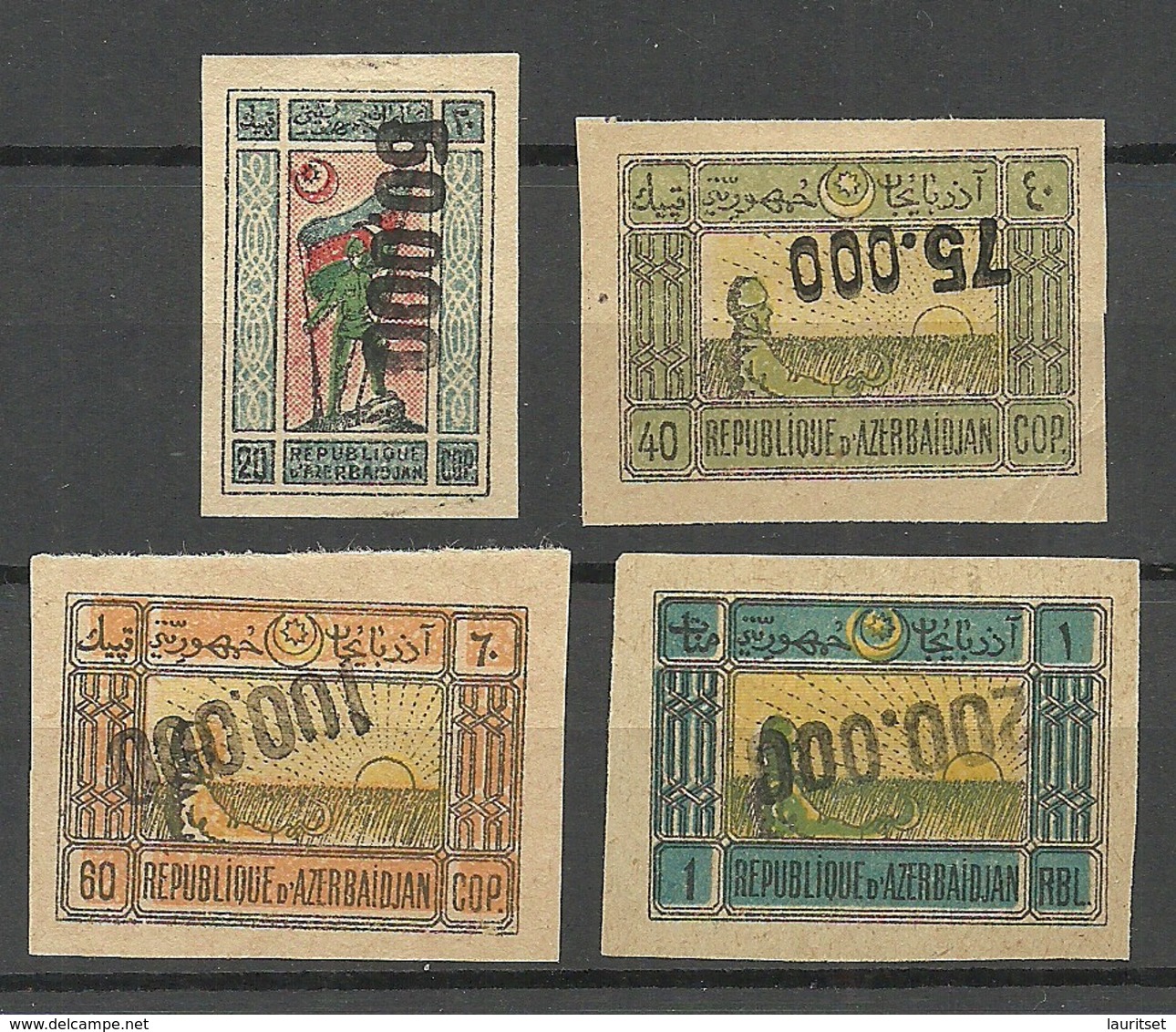 TRANSKAUKASIEN Kaukasus 1923 Michel 10 - 13 II (*) INVERTED Handstempelaufdruck Hand Cancel OPT - Caucase