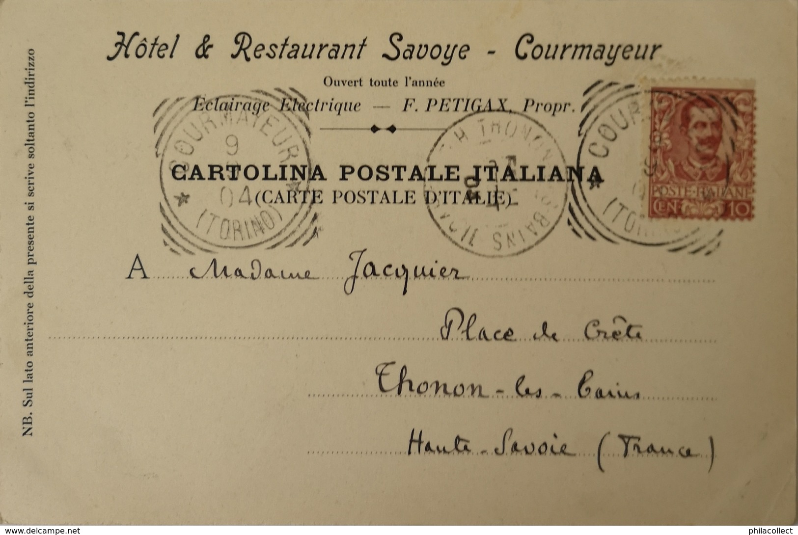 Courmayeur (Vallee D Aoste) Souvenir De ( Promo Card Hotel Savoye) 1904 - Other & Unclassified