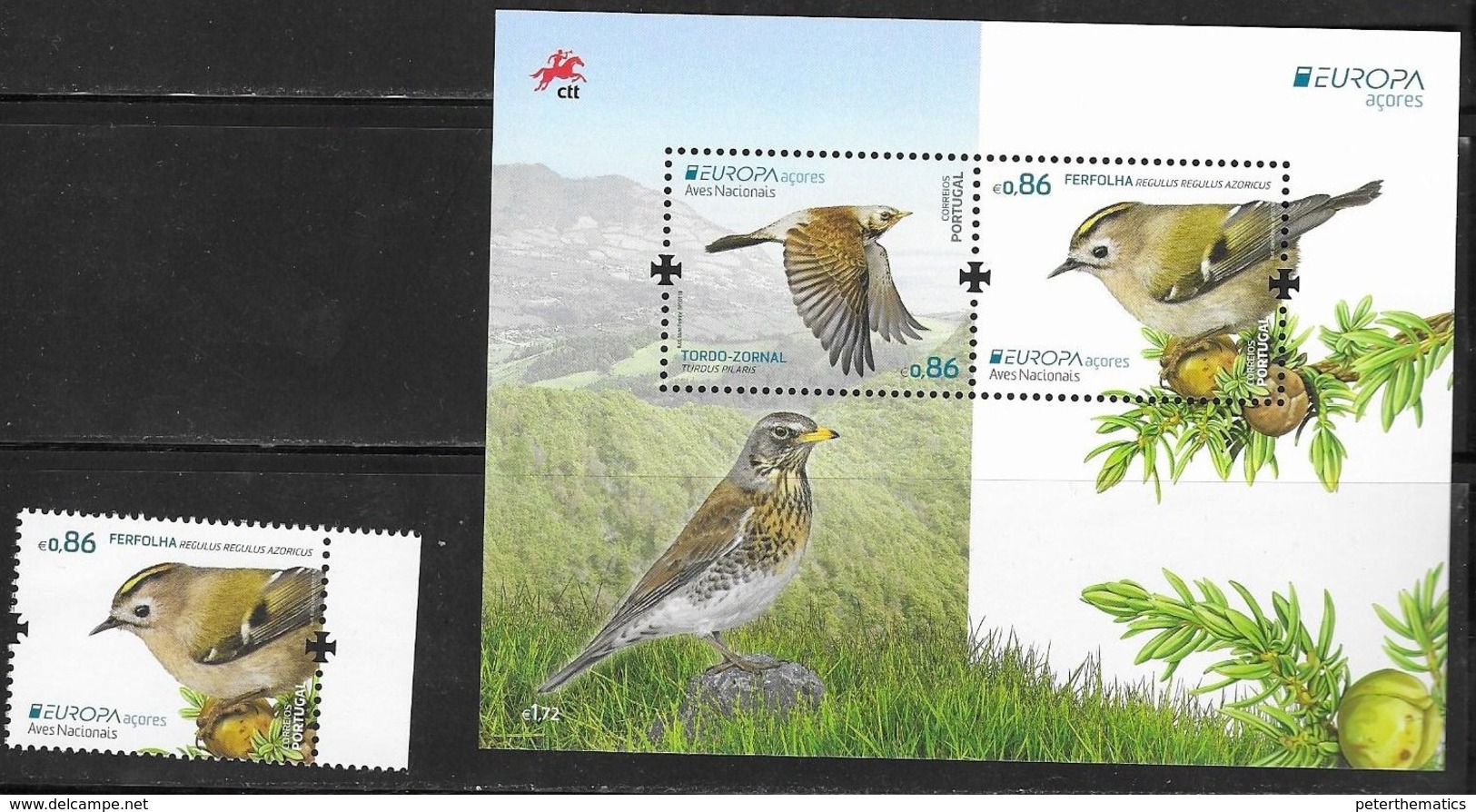 PORTUGAL, AZORES,  2019, MNH, EUROPA, BIRDS, MOUNTAINS, 1v+SHEETLET - 2019