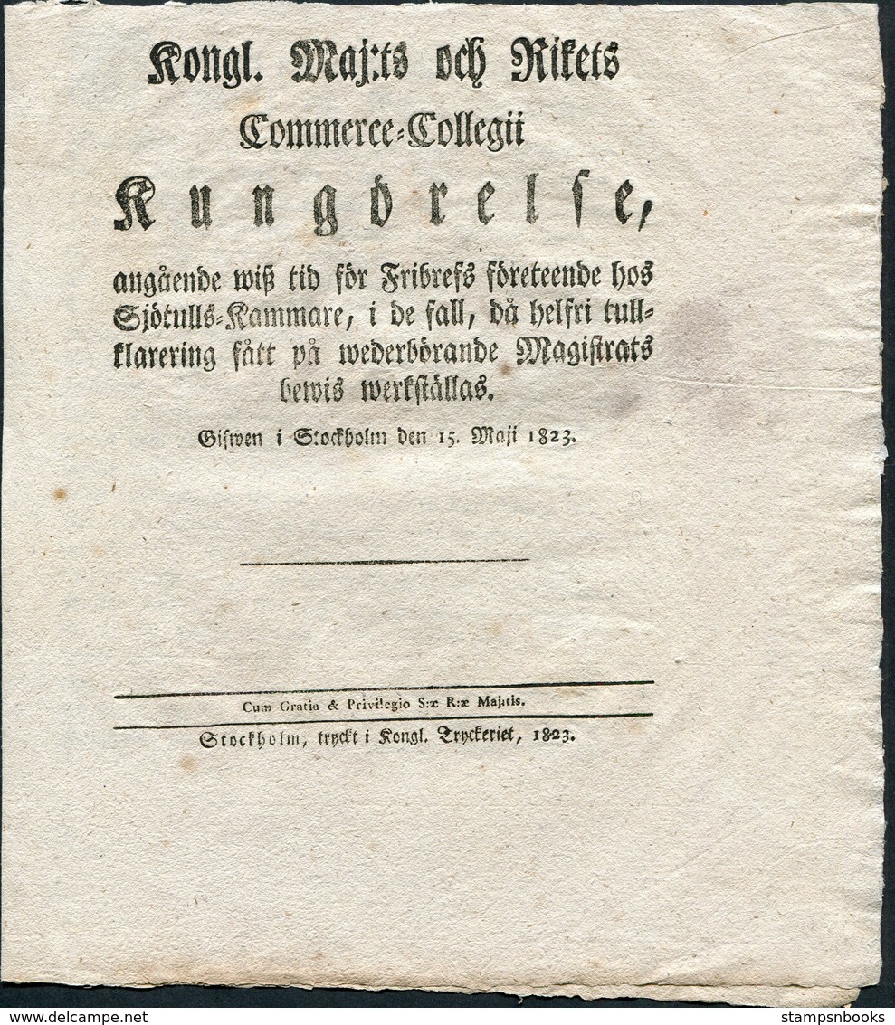 1823 Sweden Swedish Royal Commerce Stockholm Klintberg Document. J.H. Von Sydow - Idiomas Escandinavos