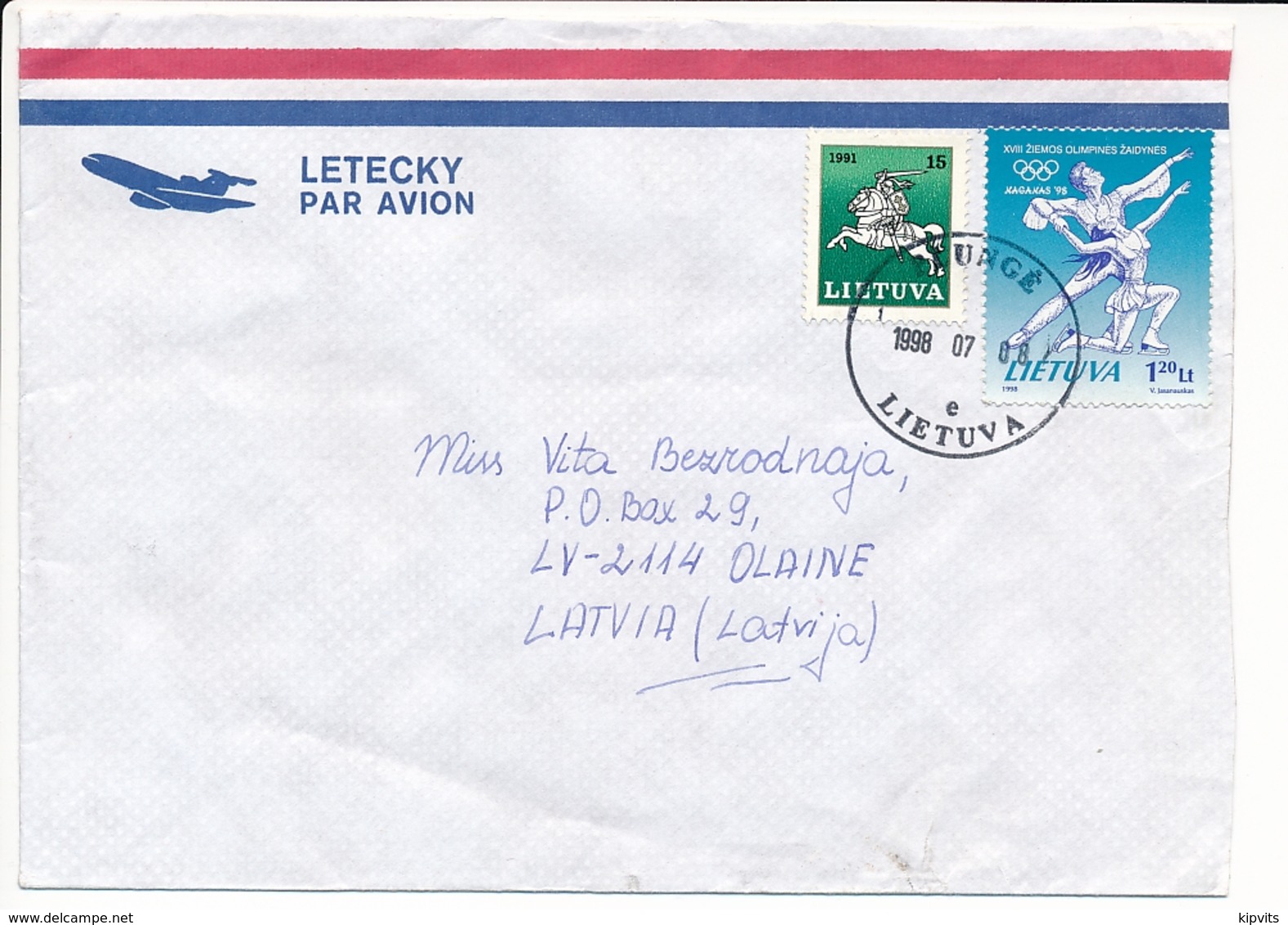 Multiple Stamps Cover - 8 July 1998 Plungė To Latvia - Lithuania