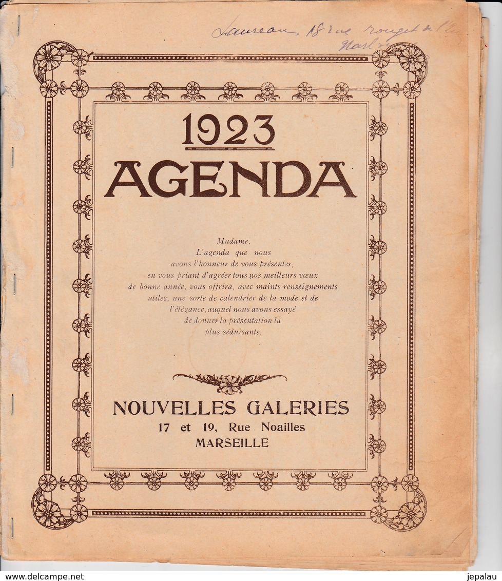 Nouvelles Galeries Marseille - Agenda 1923 - Autres & Non Classés