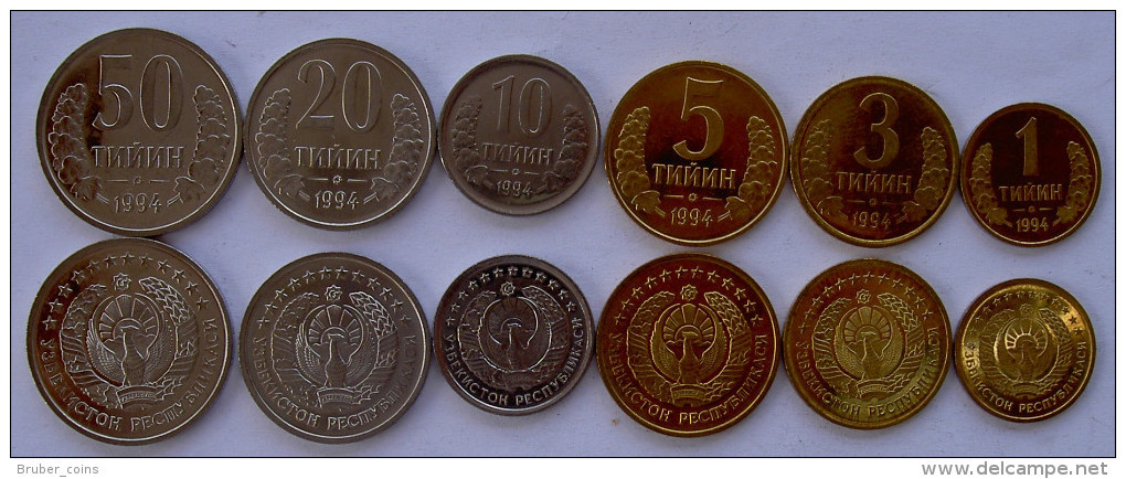 UZBEKISTAN 1994 SERIE 6 MONETE 50-20-10-5-3-1 TIYIN - Usbekistan