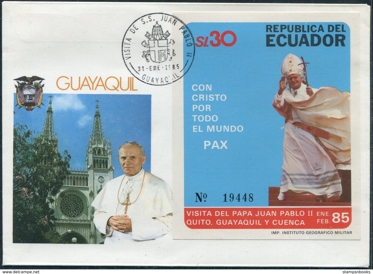 1985-88 Pope John Paul 2. x 7 Papal visit covers. France Vatican Swaziland Lesotho Ecuador