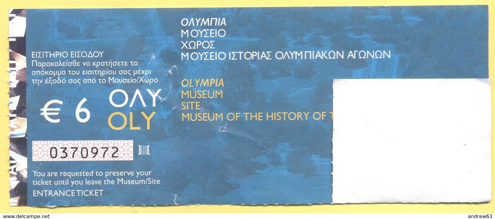 GRECIA - GREECE - GRECE - GRIECHENLAND - OLYMPIA - MUSEUM - SITE - MUSEUM OF THE HISTORY OF THE OLYMPIC GAMES - Bigliett - Biglietti D'ingresso