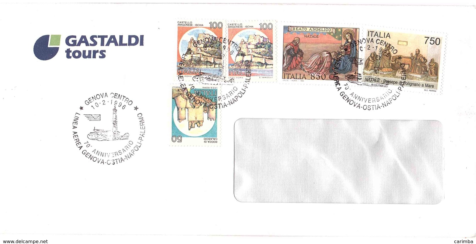 LETTERA DUE PORTI CON NATALE 2 VAL. LINEA AEREA GENOVA -OSTIA-NAPOLI-PALERMO - Natale