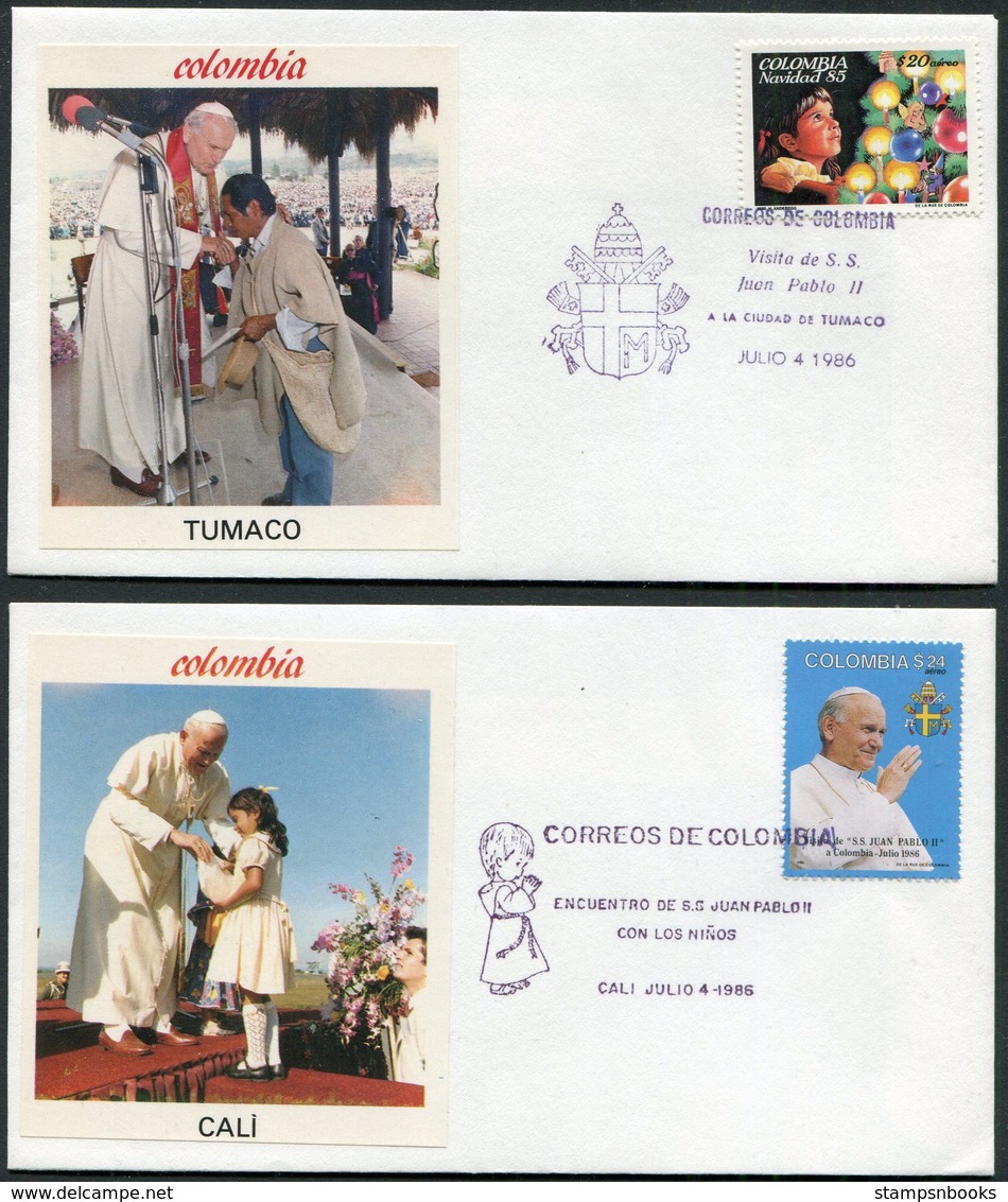 1986 Colombia Pope John Paul 2, Papal Visit Covers (6) Pereira Bogota Tumaco Cali Bucaramanga Cartegena - Colombia