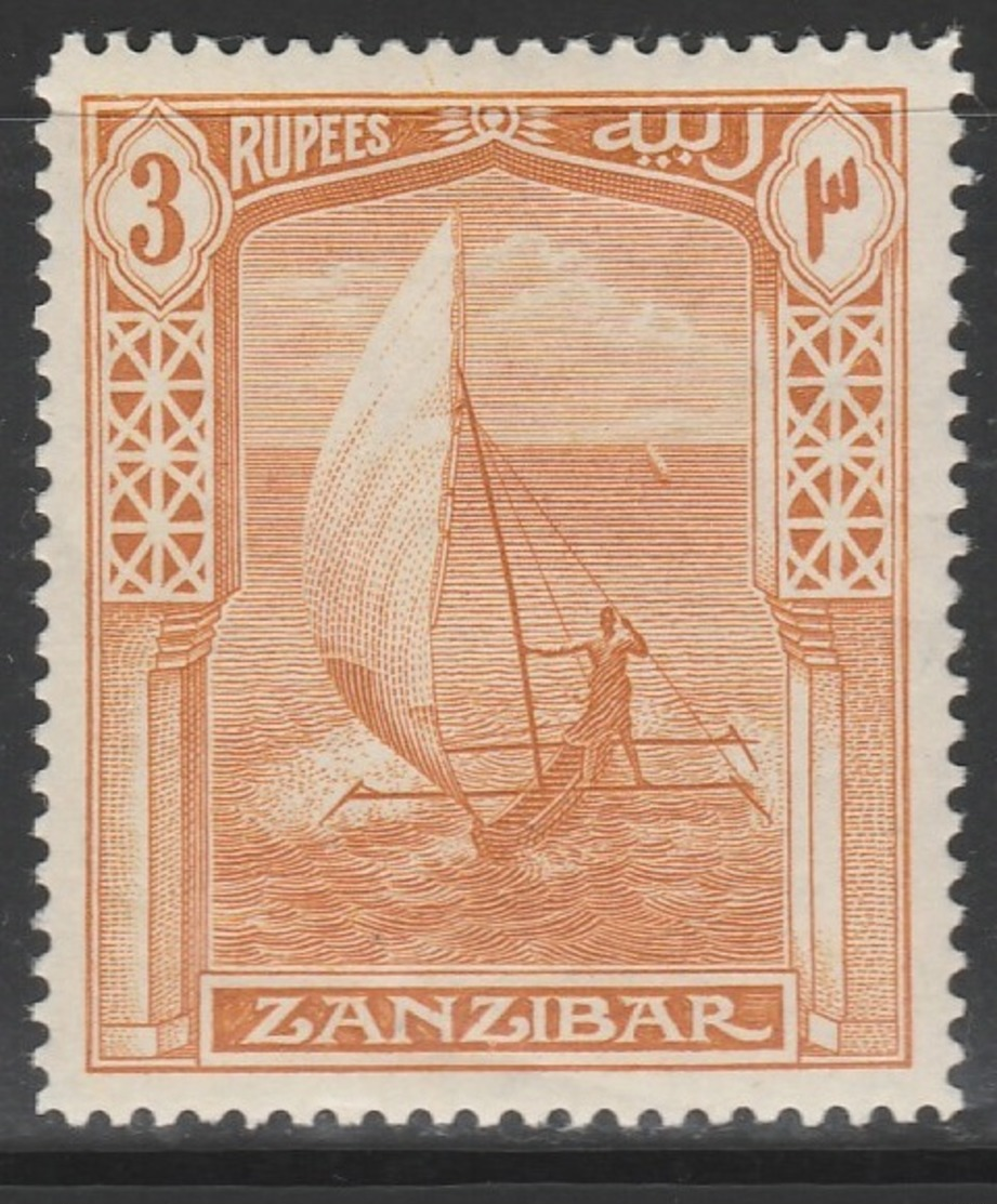 Zanzibar 1914 - SG 272, 3rupee - NATIVE BOAT / DHOW - MLH - Zanzibar (...-1963)