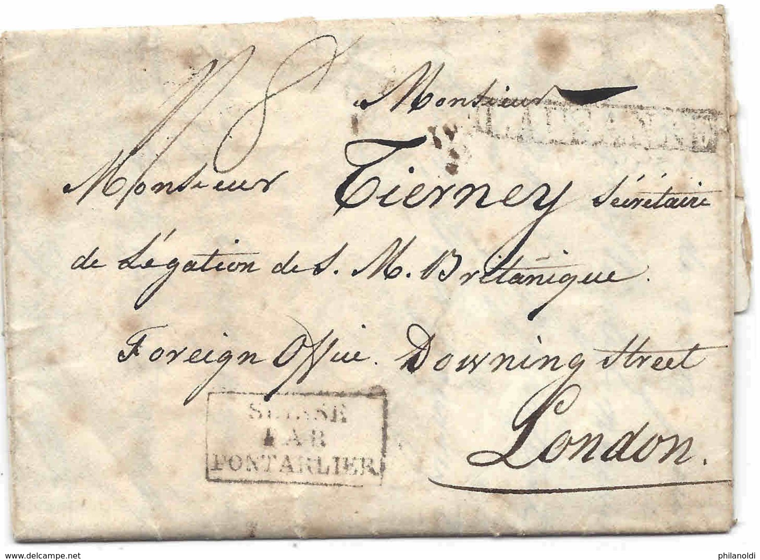 SUISSE - GB LONDON 1831 Lettre Avec Cachet Linéaire LAUSANNE Pour Légation Britannique Downing Street, SUISSE PONTARLIER - ...-1845 Vorphilatelie