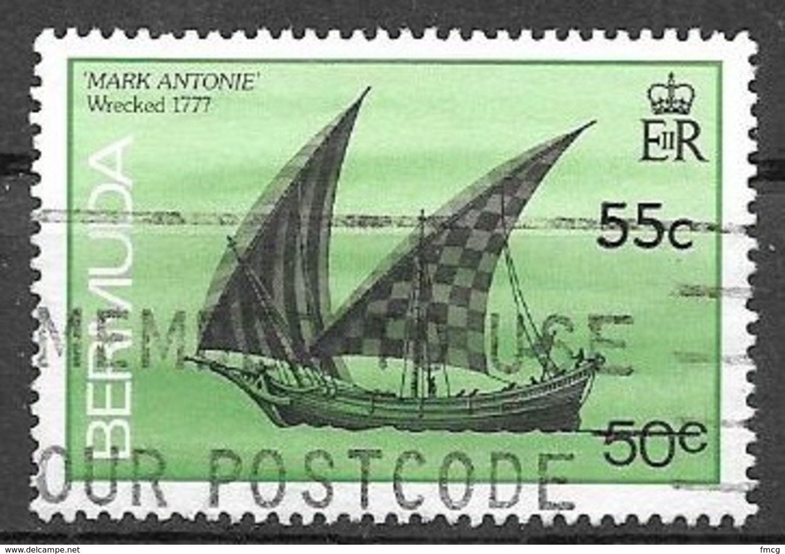 1990 55 Cents On 50 Cents Shipwreck, Mark Antonie, Used - Bermudas