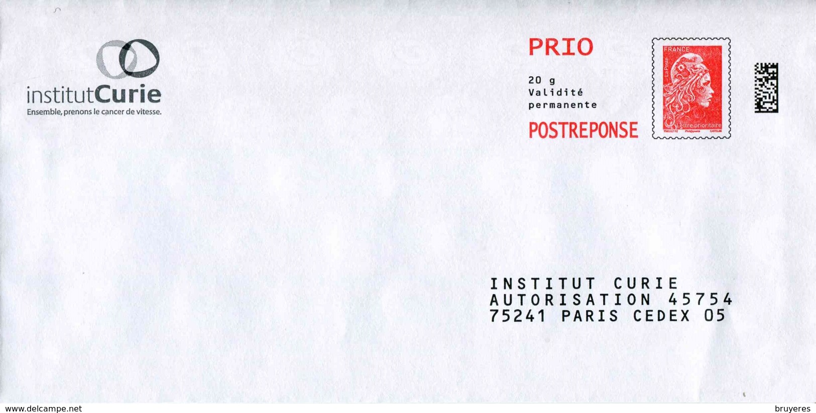 POSTREPONSE LETTRE PRIO "Institut CURIE" Avec Timbre "Marianne L'Engagée" - Listos A Ser Enviados: Respuesta