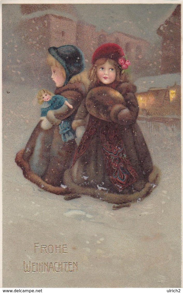 AK Frohe Weihnachten - Kinder In Pelzmänteln - Puppe Schnee - Künstlerkarte - 1912 (41338) - Other & Unclassified