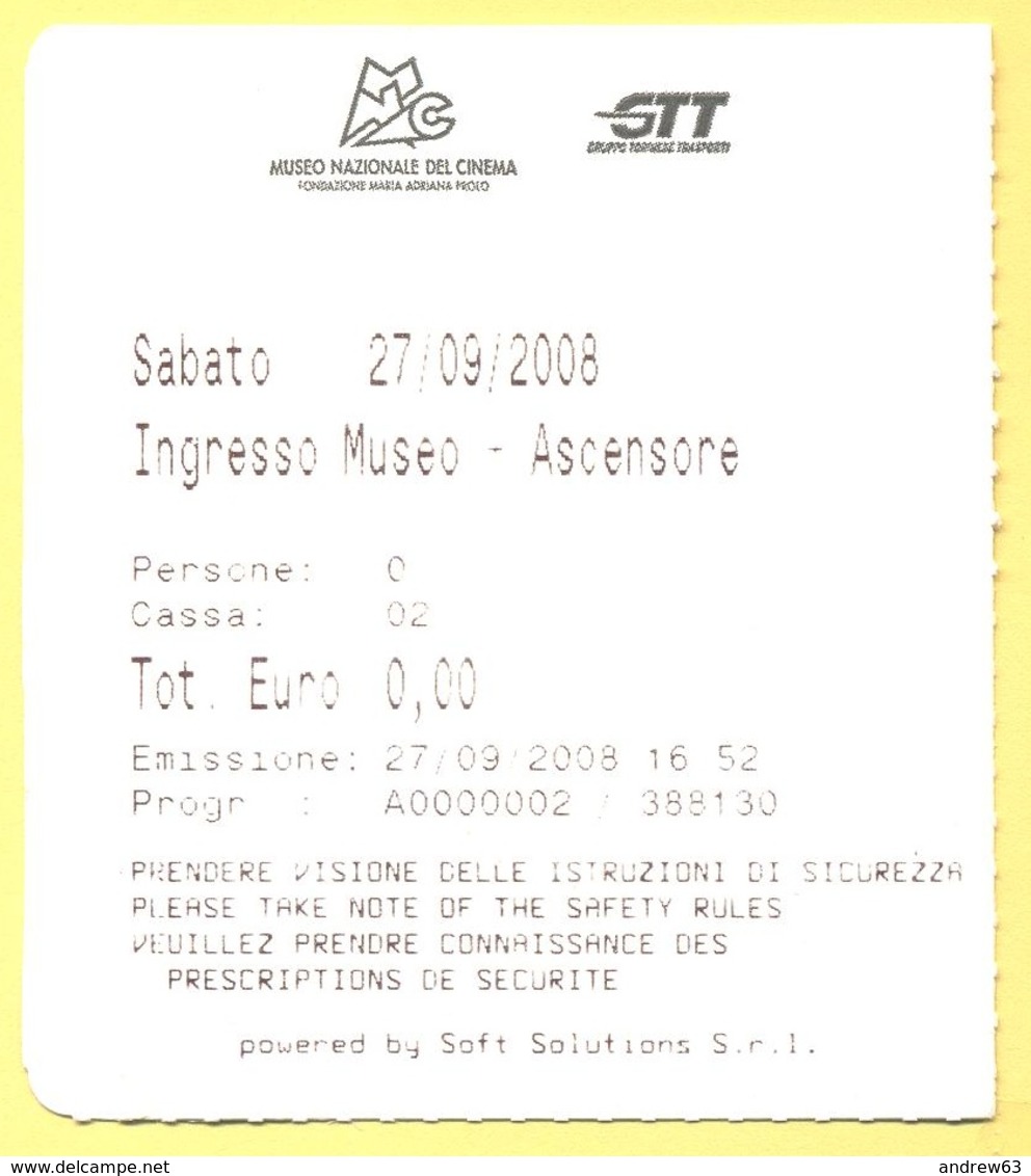 TORINO - Museo Nazionale Del Cinema - Biglietto D'ingresso Gratuito Con Torino Card - Usato - Tickets - Vouchers