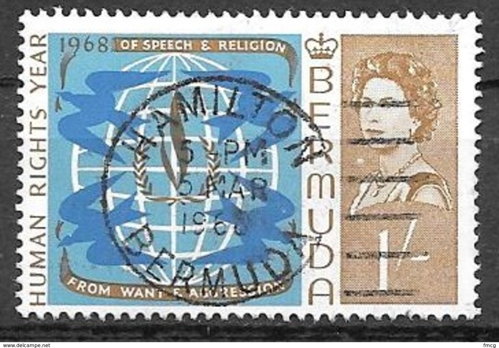 1968 1sh Human Rights, Used - Bermuda