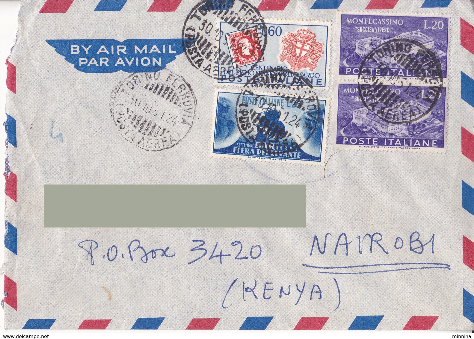 Aerogramma Diretto In Kenia Da Torino - 1951 - Francobollo Sardo - Montecassino 2 Valori - Fiera Del Levante - 1946-60: Storia Postale