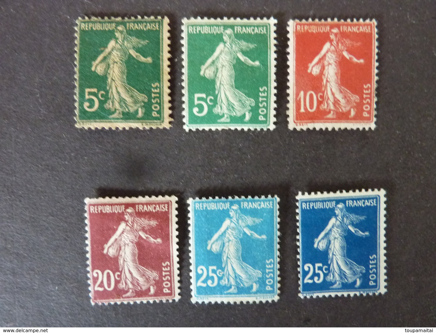 FRANCE, Année 1907-20, YT N° 137-137a-138-139-140-140b Neufs Charnières (cote 24 EUR) - 1906-38 Säerin, Untergrund Glatt