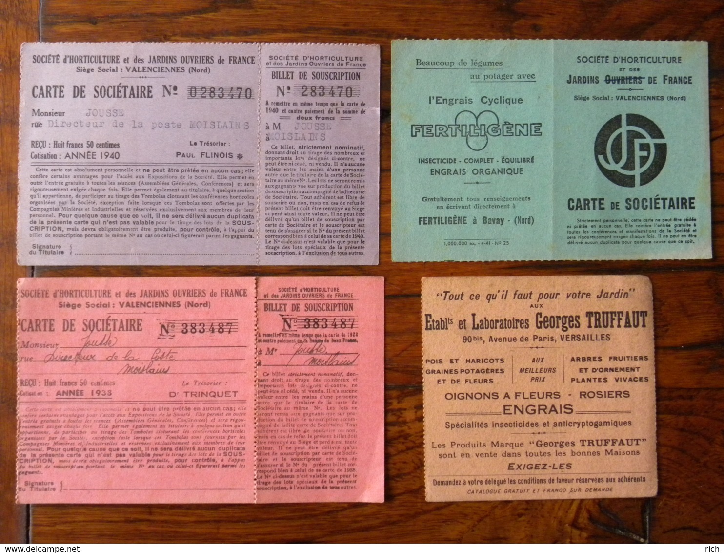 (80) Somme - MOISLAINS - Lot Cartes Sociétaire - Jardins Ouvriers De France - Moislains