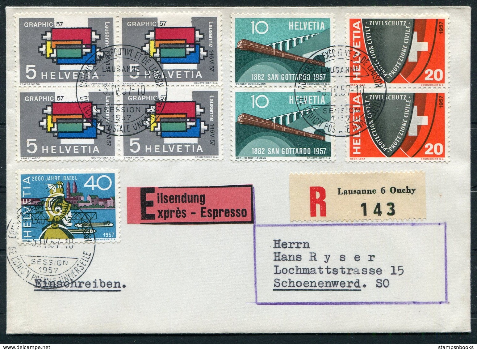 1957 Switzerland LAUSANNE SESSION 1.VI.57 COMISSION EXECUTIVE ET DE LIAISON DE L'UPU Registered Express Cover - Covers & Documents