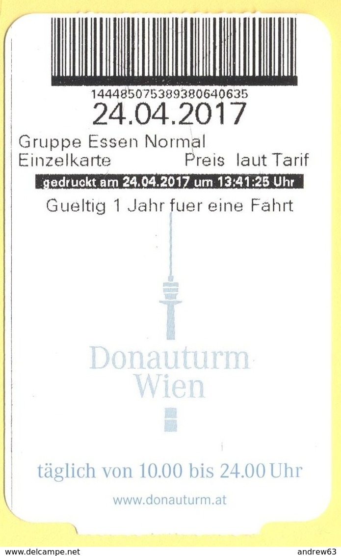 AUSTRIA - VIENNA - Donauturm Wien - Vienna's Danube Tower - Ticket - Eintrittskarte - Used - Biglietti D'ingresso