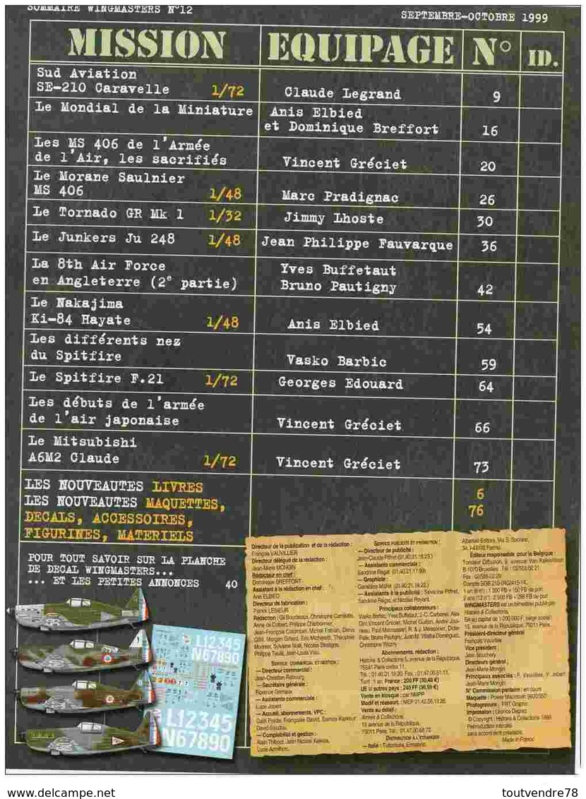 WM12 : Magazine Wing Masters N°12 Septembre-Octobre 1999 Aviation-Histoire-Maquette - Frankrijk