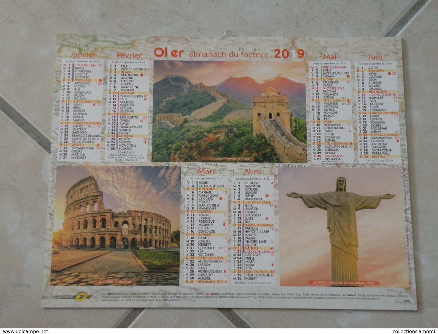 Muraille De Chine, Le Cousée, Taj Mahal, Machu Picchu Pérou, Pyramide Mexique - Calendrier 2019 Oller - - Big : 2001-...