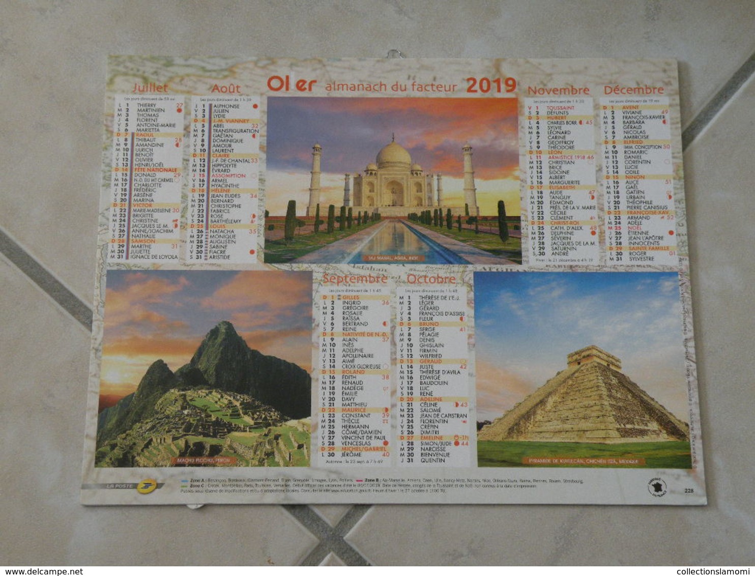 Muraille De Chine, Le Cousée, Taj Mahal, Machu Picchu Pérou, Pyramide Mexique - Calendrier 2019 Oller - - Grand Format : 2001-...