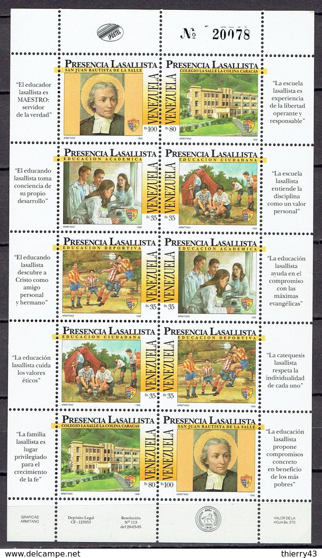 Venezuela 1995 - 50 Yr School La Colina, Sheet Of 2 Sets - Mi. 2880-84  Yv. 1731-40  - MNH, NEUF, Postfrisch - Venezuela