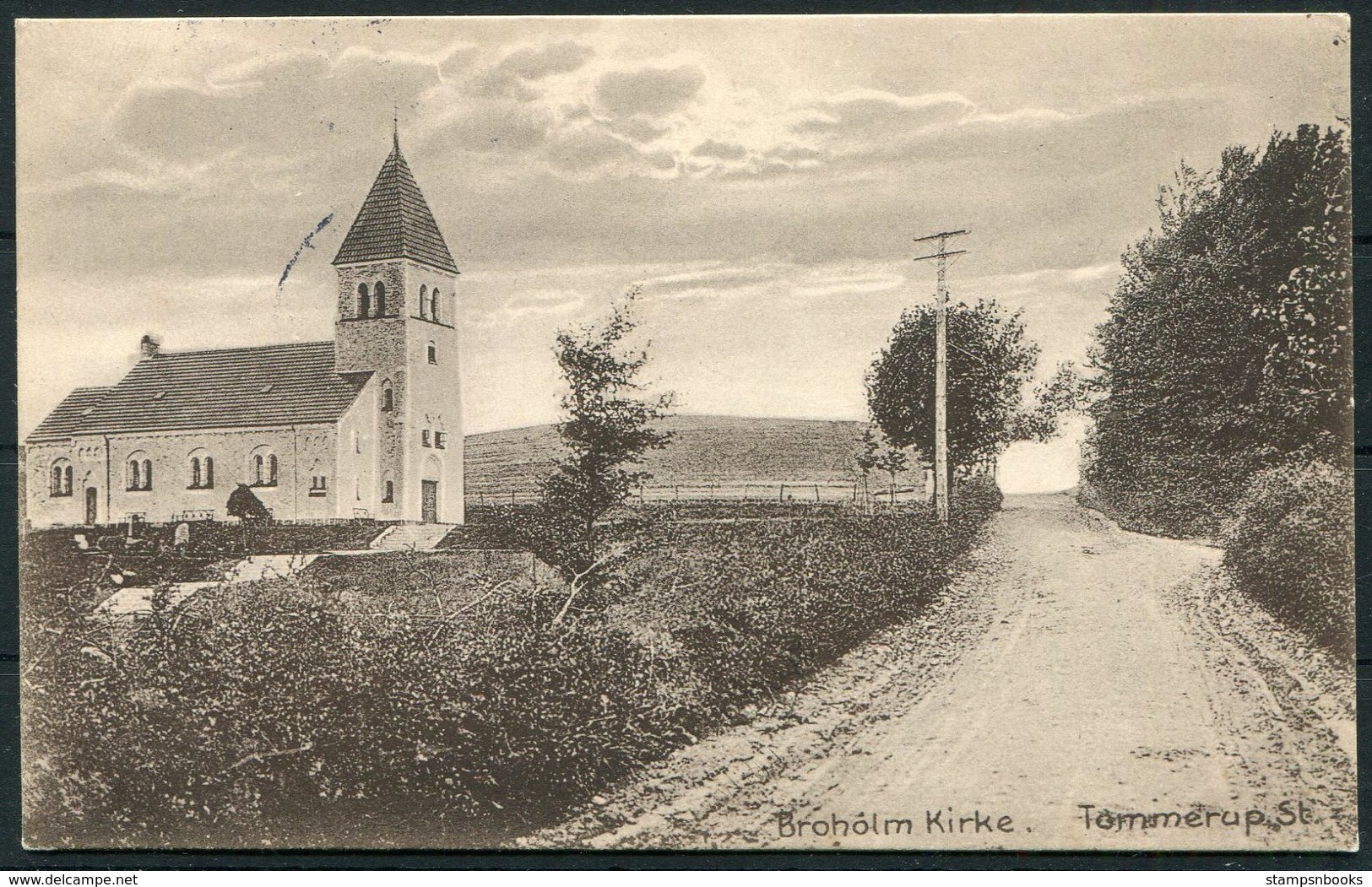 1913 Denmark Funen Broholm Kirke Church Tommerup Postcard - Copenhagen - Covers & Documents