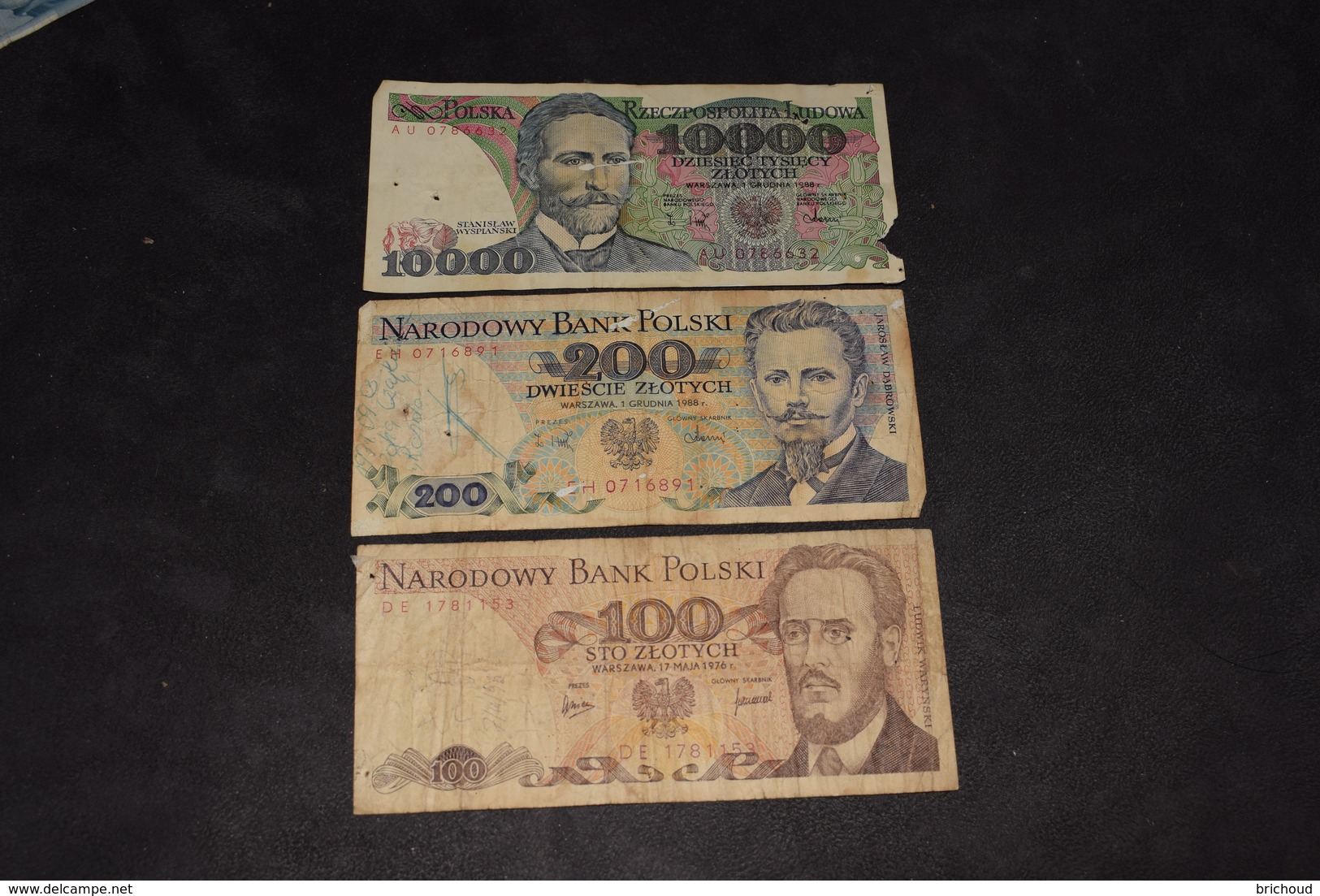 Lot 3 Billets 10000 Zlotych 1988 200 Zlotych 1988 100 Zlotych 1976 - Pologne