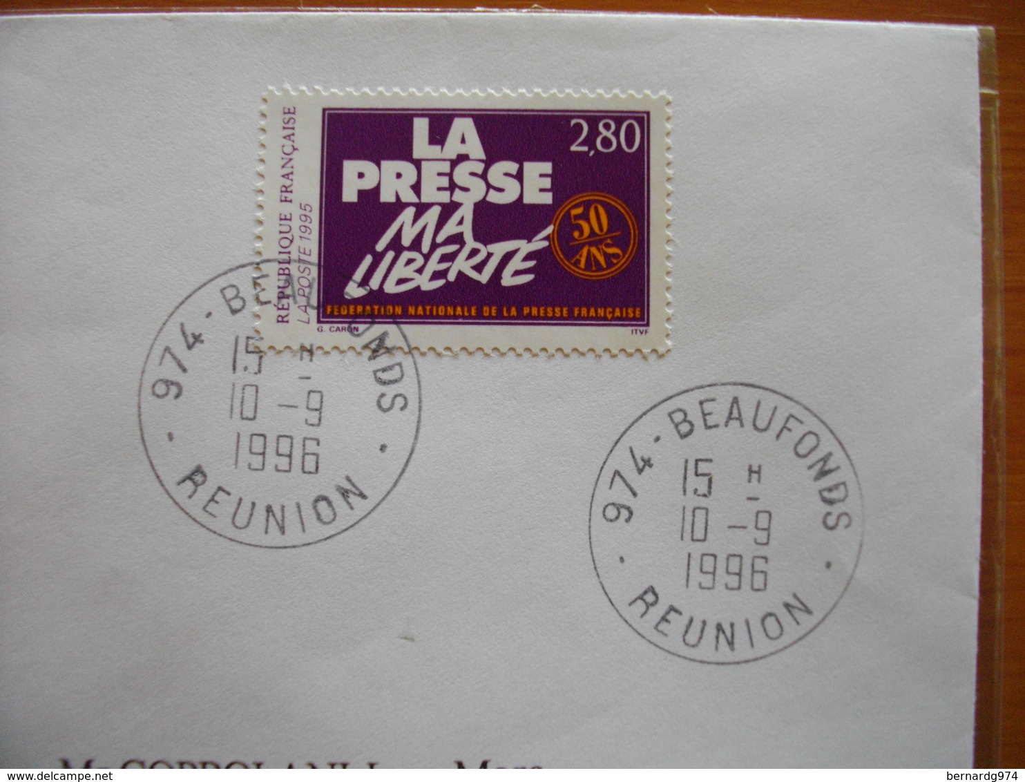 Réunion : Deux Plis De 1996 Avec Les Cachets Manuels Des Petits Bureaux De Beaufonds Et De  La Rivière Des Galets GA - Other & Unclassified