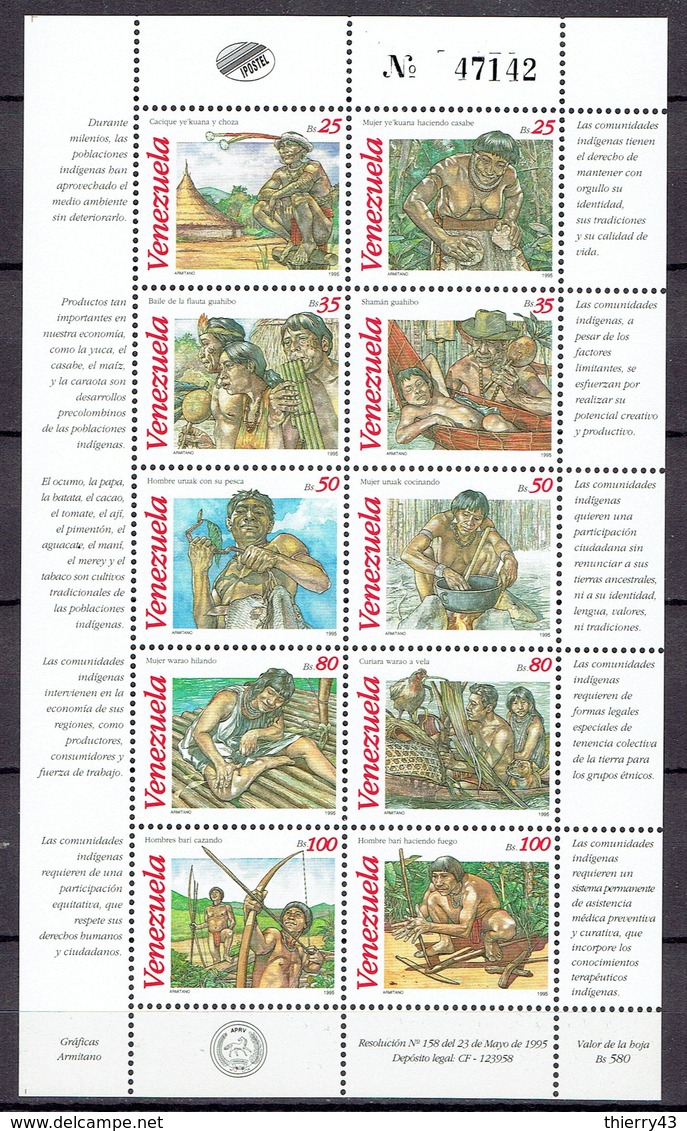 Venezuela 1995 - Aboriginals, Serie II, Sheet - Mi. 2920-29 - MNH, NEUF, Postfrisch - Venezuela