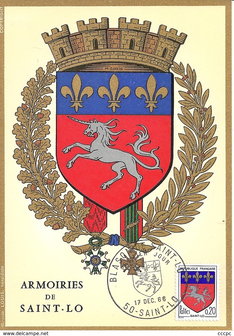 CP Maximaphilie 1er Jour Blason De La Ville De Saint-Lô - 1960-1969