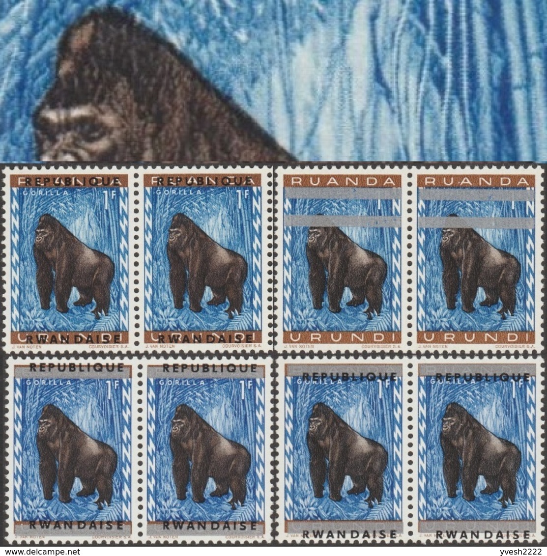 Rwanda 1964 COB 57. 8 Timbres En 4 Paires. Essais De Surcharges. Singe, Gorille - Gorilla