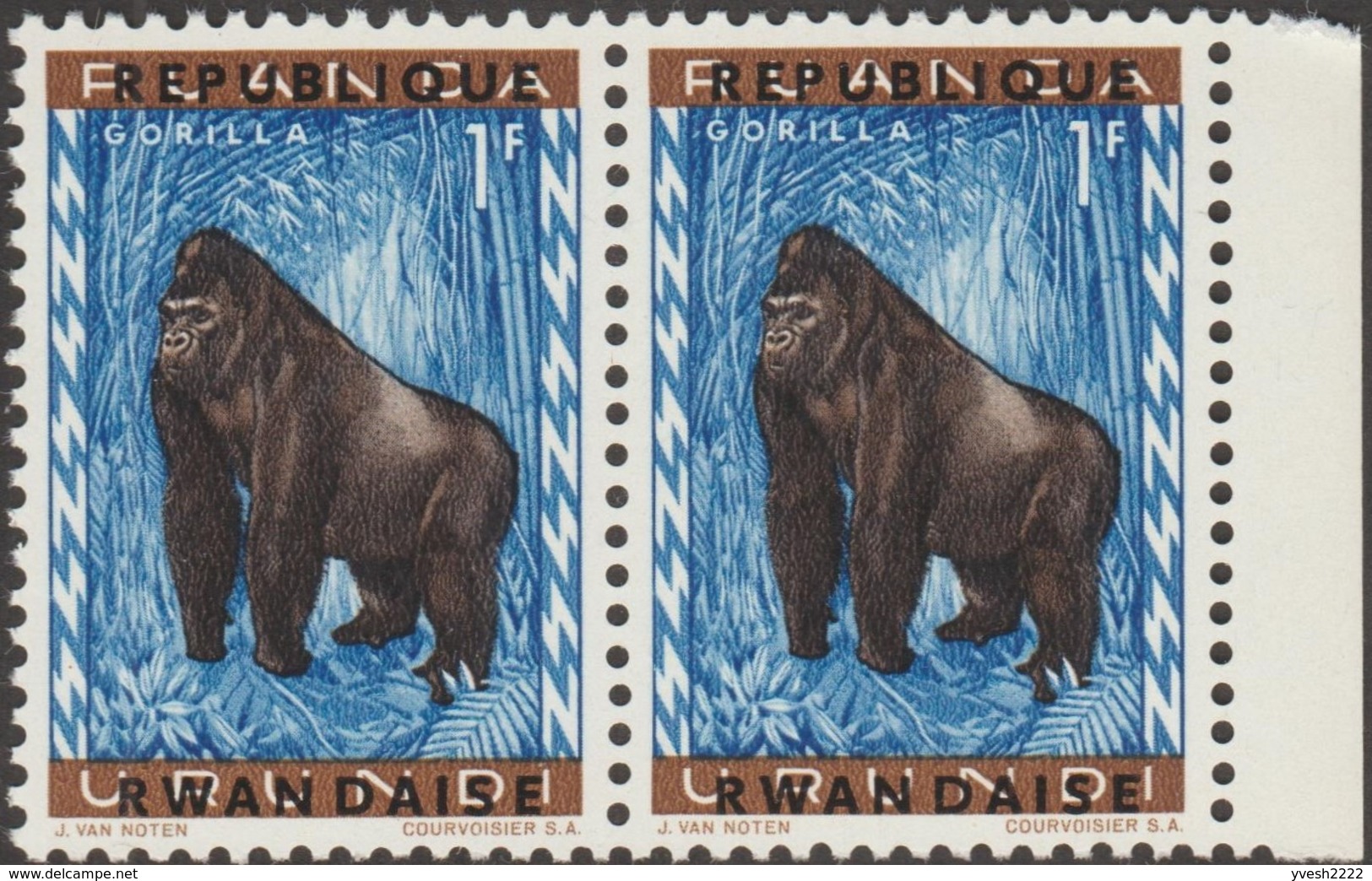 Rwanda 1964 COB 57. 8 Timbres En 4 Paires. Essais De Surcharges. Singe, Gorille - Gorilla's