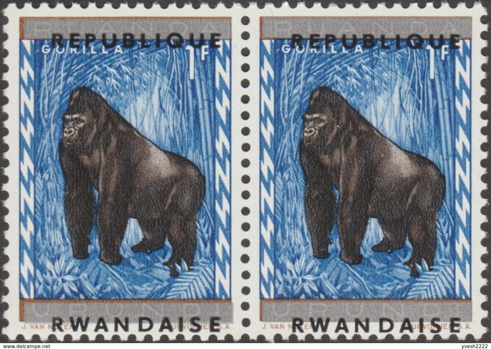 Rwanda 1964 COB 57. 8 Timbres En 4 Paires. Essais De Surcharges. Singe, Gorille - Gorilas