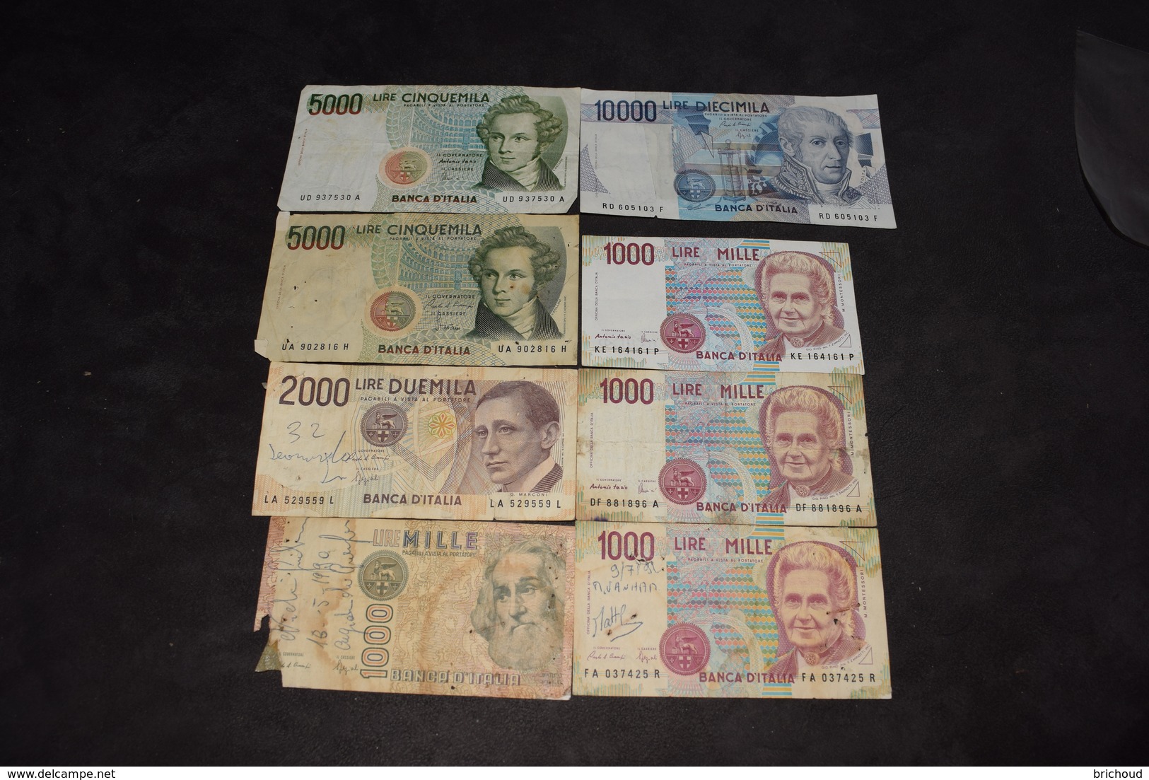 Lot 8 Billets 4 X 1000 Lire, 2000 Lire, 2 X 5000 Lire  10 000 Lire - Other & Unclassified