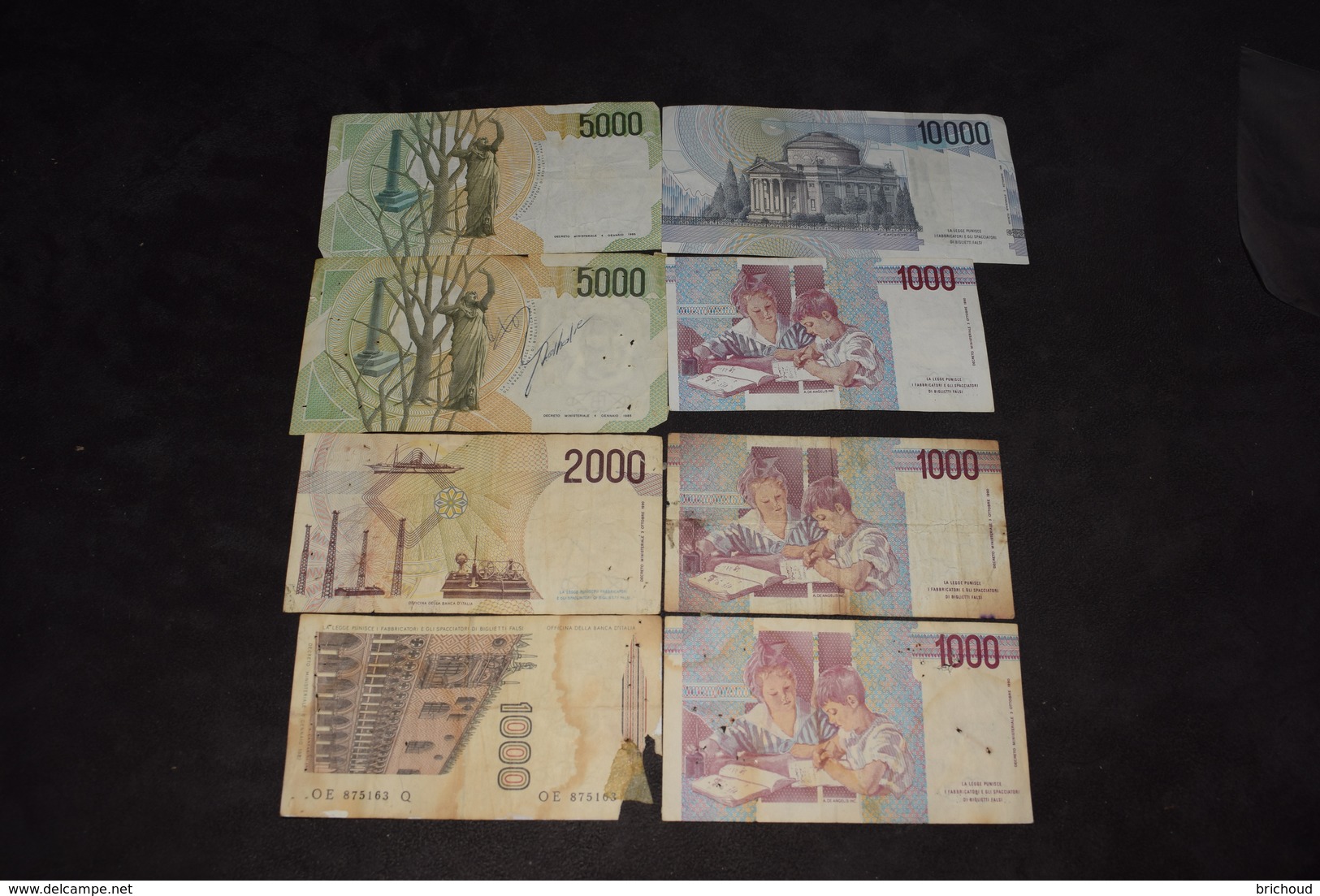 Lot 8 Billets 4 X 1000 Lire, 2000 Lire, 2 X 5000 Lire  10 000 Lire - Other & Unclassified