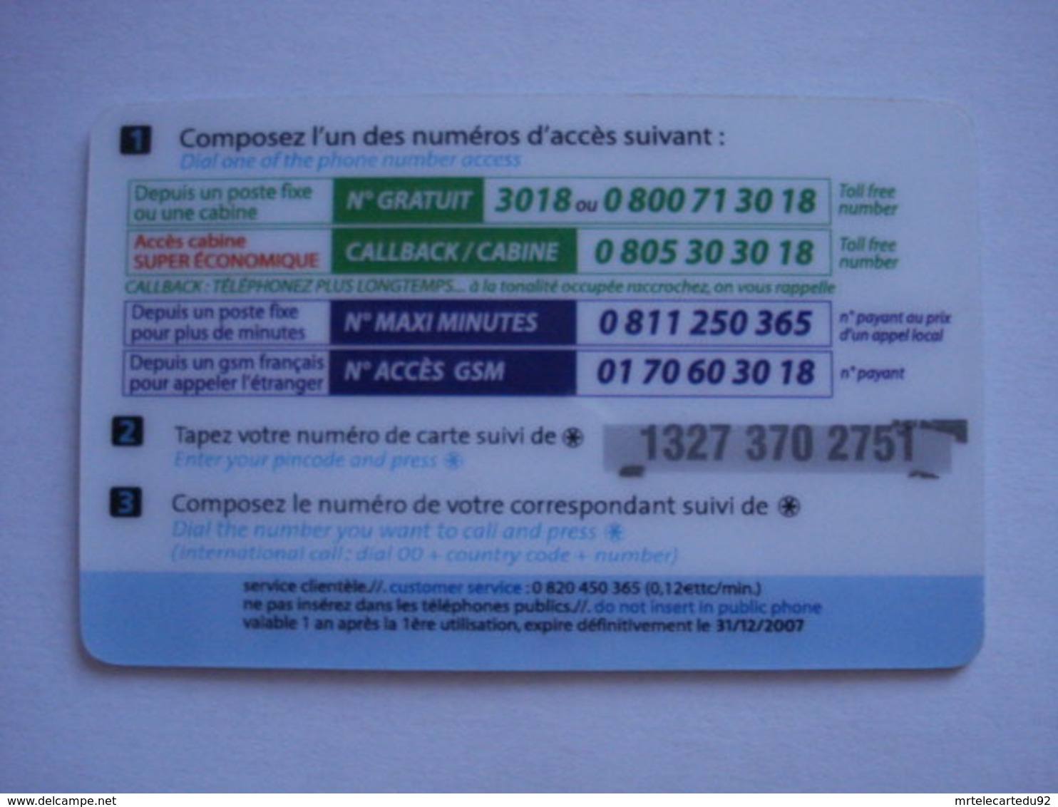 Carte Prépayée Française " 365 " (utilisée Ttb). - Mobicartes (recharges)