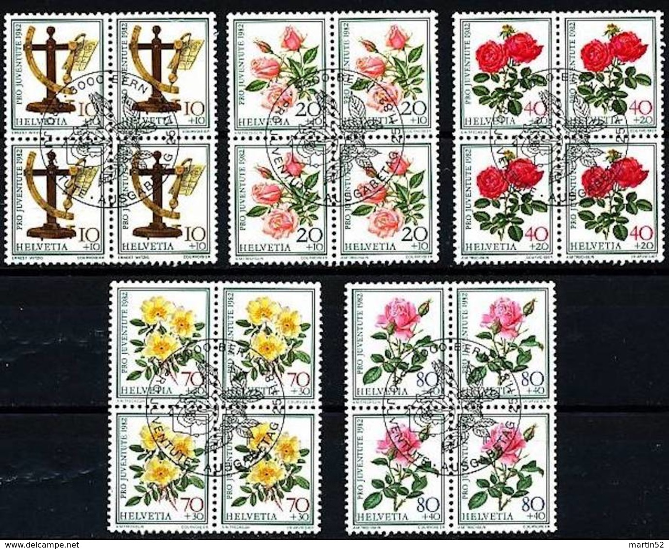 Schweiz Suisse Pro Juventute 1982: "Rosen Roses"  Zu 281-285 Mi 1236-40 Yv 1165-69 Im 4er-Block Mit ET-o (Zu CHF 16.00) - Roses