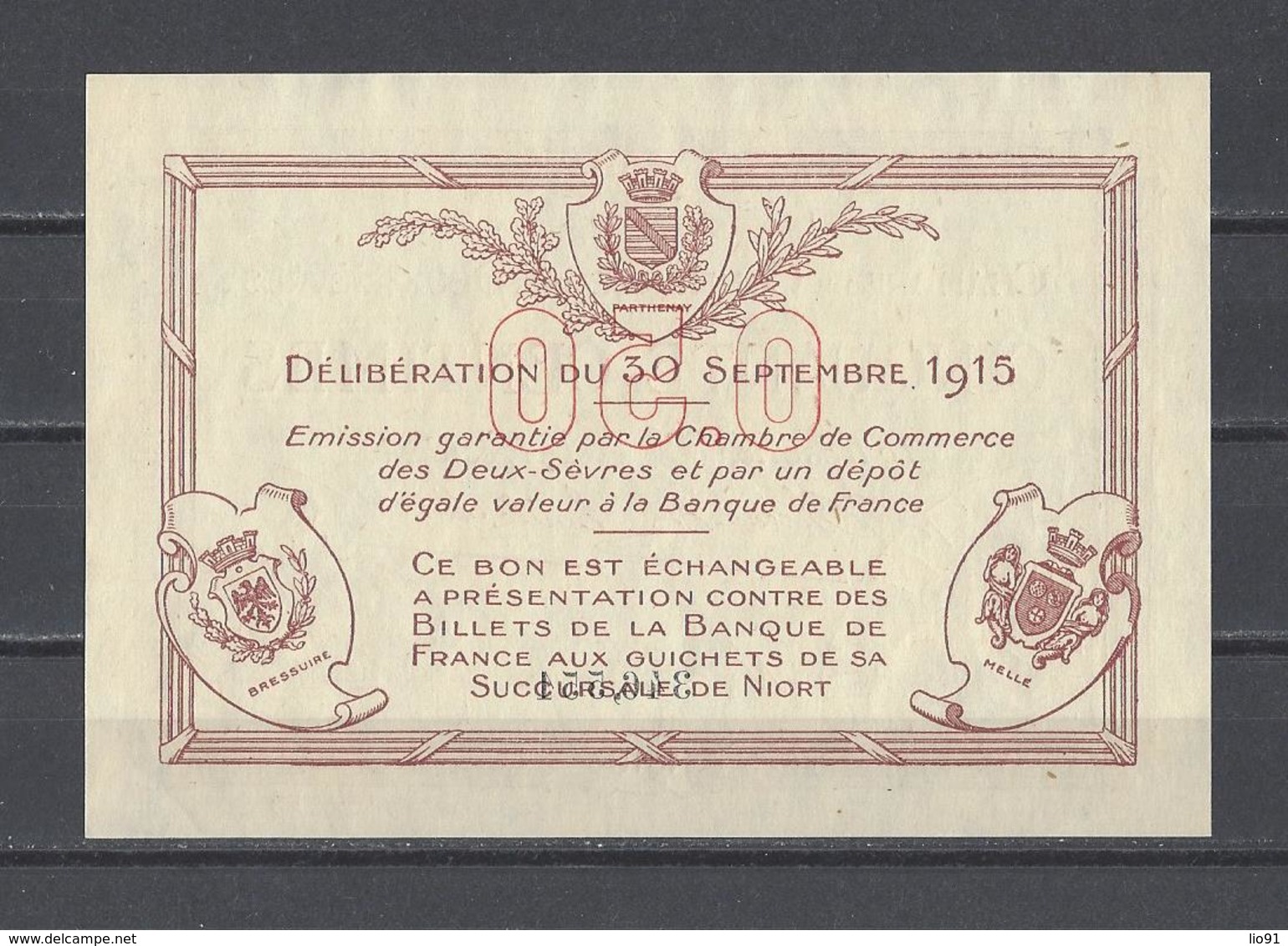 Chambre De Commerce Des DEUX SEVRES  Billet De 50c - Handelskammer