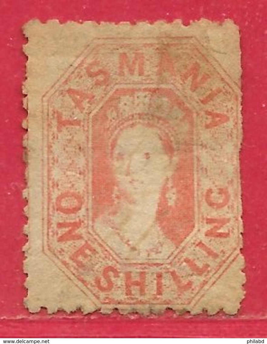 Tasmanie N°21B 1S Vermillon (dentelé 10) 1864-70 O - Used Stamps