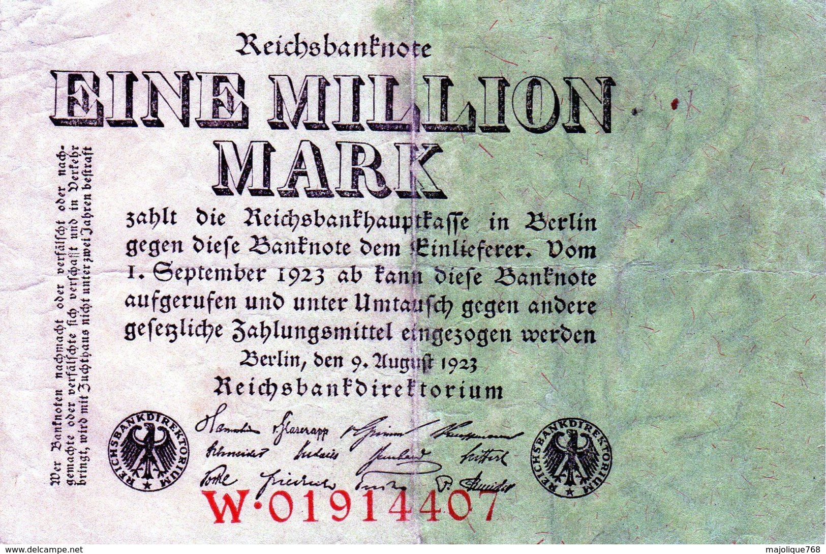 Billet Allemand De 1 Million Mark Le 3-8-1923 Imprimé Sur Une Face - - 1 Million Mark