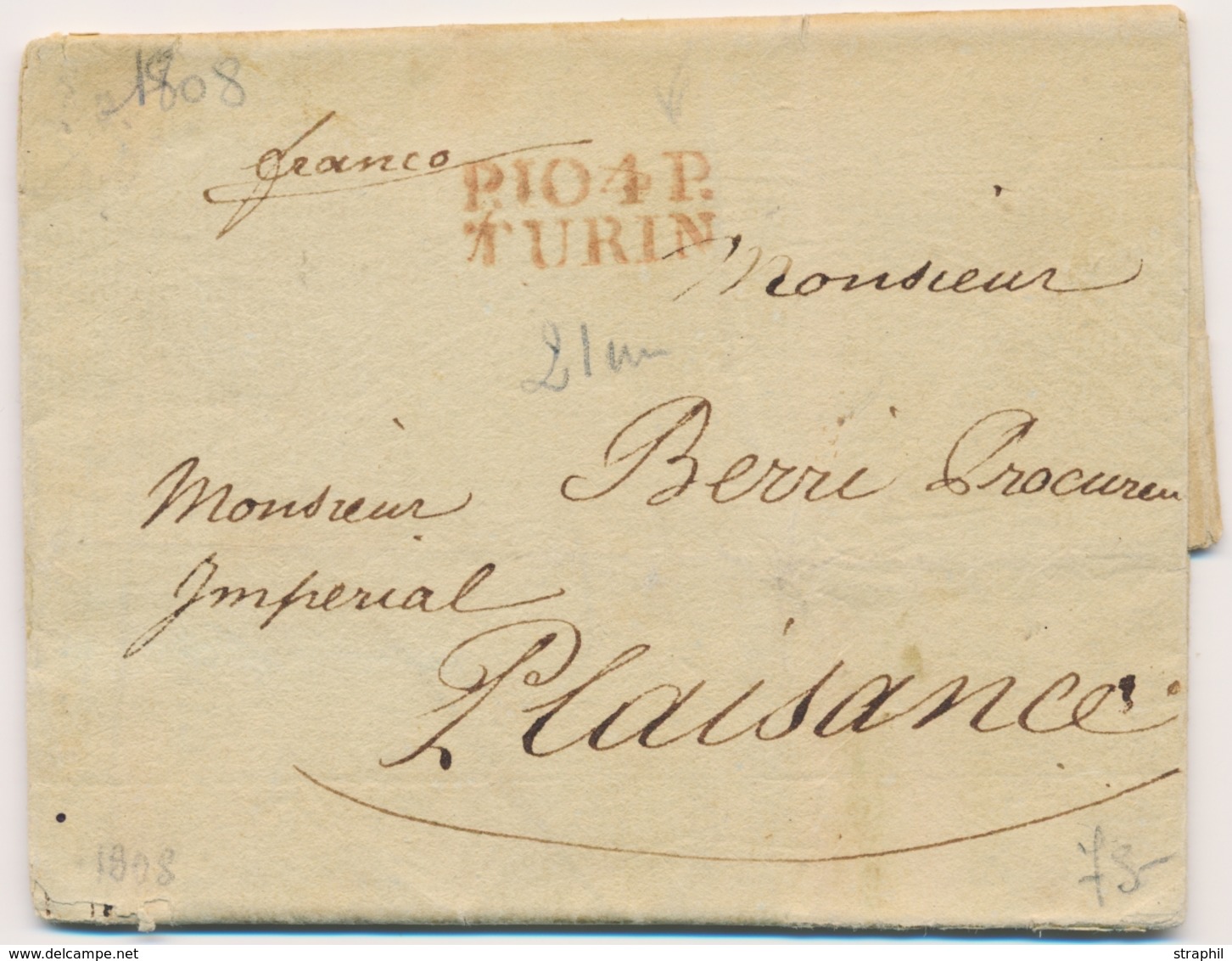 LAC DEPARTEMENTS CONQUIS - LAC - P.104.P. TURIN (rge) - 1808 - Pr Plaisance - TB - 1801-1848: Précurseurs XIX