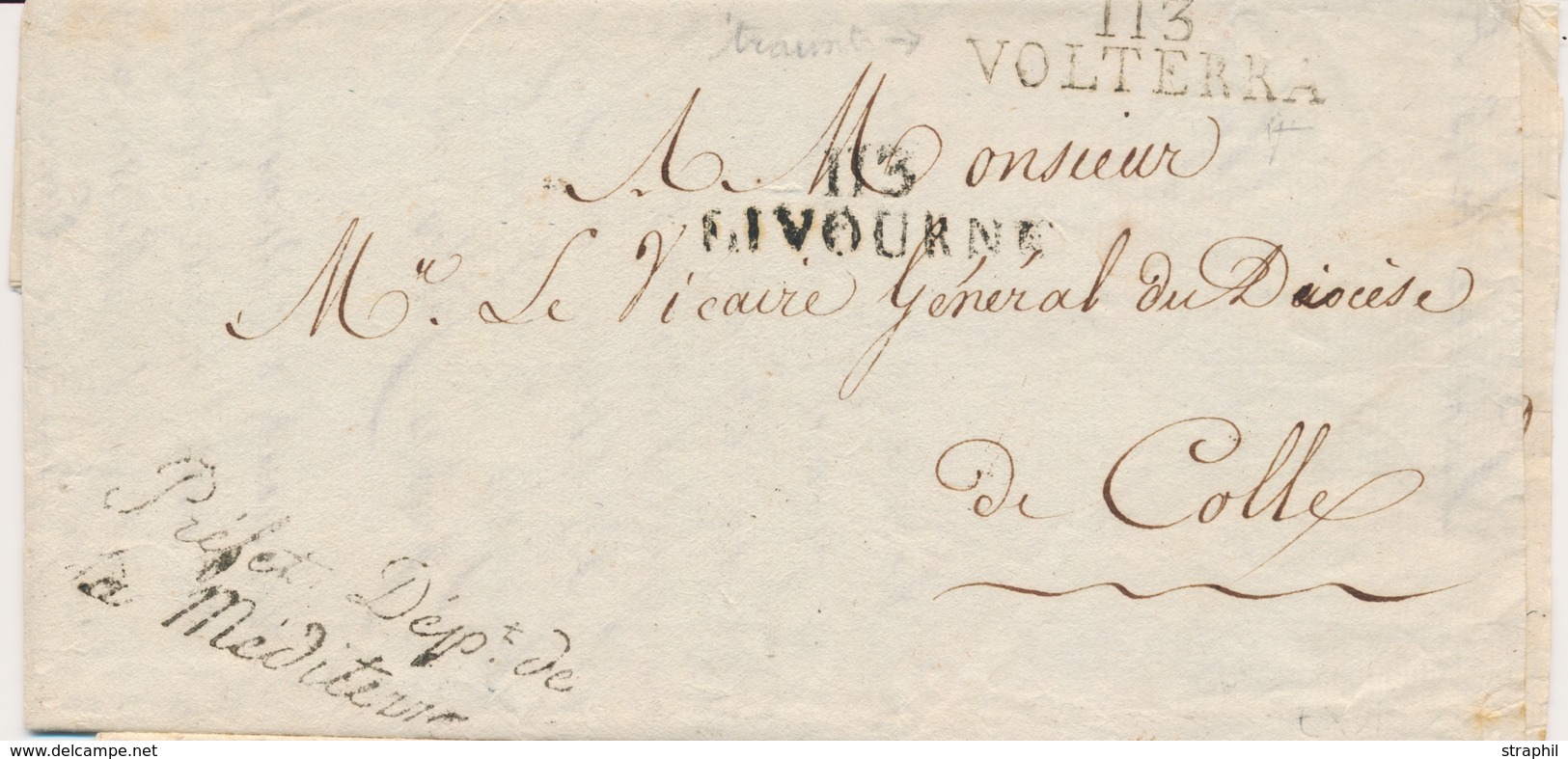 LAC DEPARTEMENTS CONQUIS - LAC - 113 VOLTERRA + 113 LIVOURNE S/pli En Franchise Du "Préfet Dépt De La Méditéranée" - Obl - 1801-1848: Précurseurs XIX