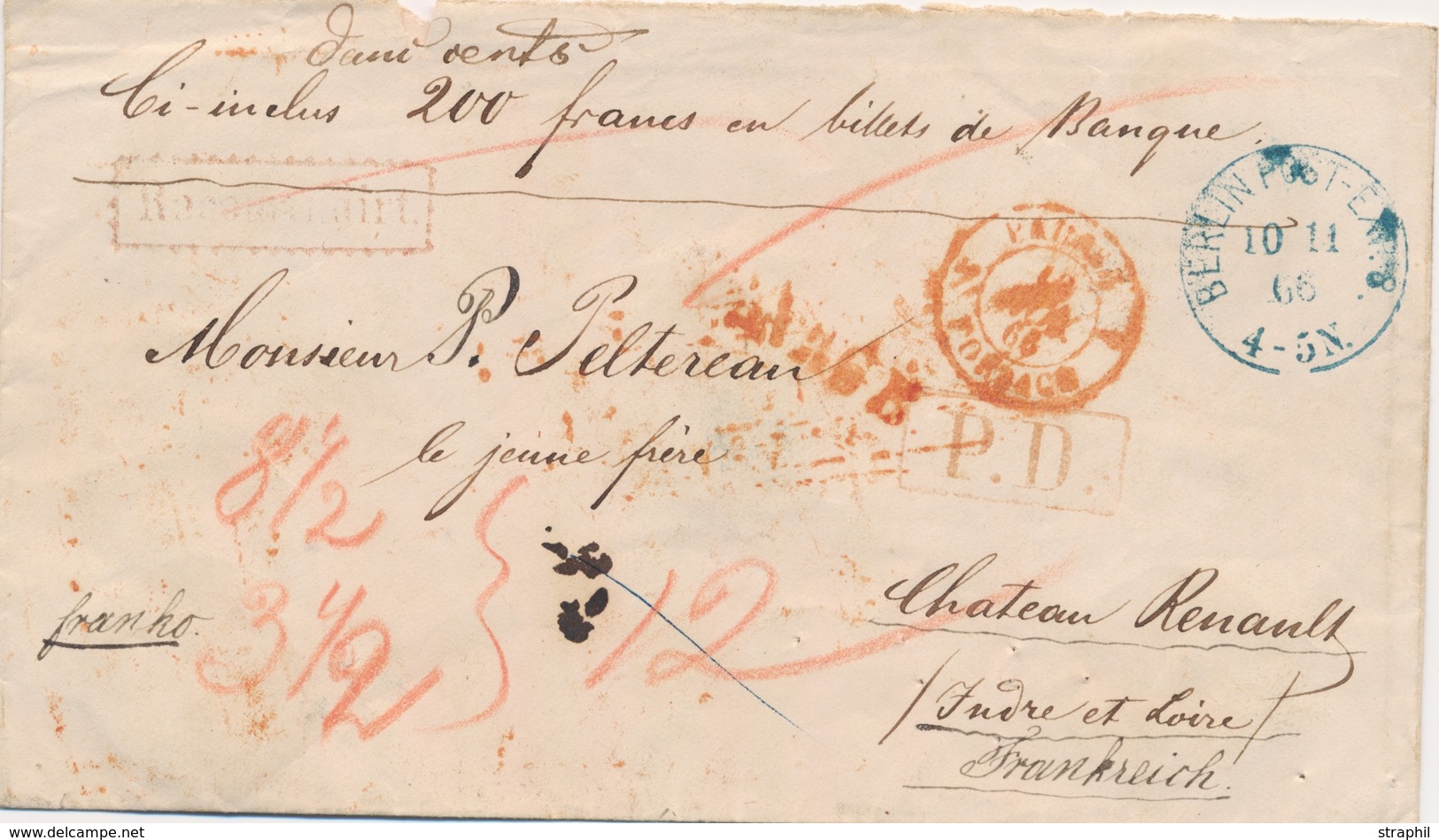 L MARQUES D'ENTREE (N° Noël) - L - N°1001 - Prusse 4 Forbach Rouge + Recommandirt + Charge + Div. - Pli De Berlin 10.11. - 1801-1848: Précurseurs XIX