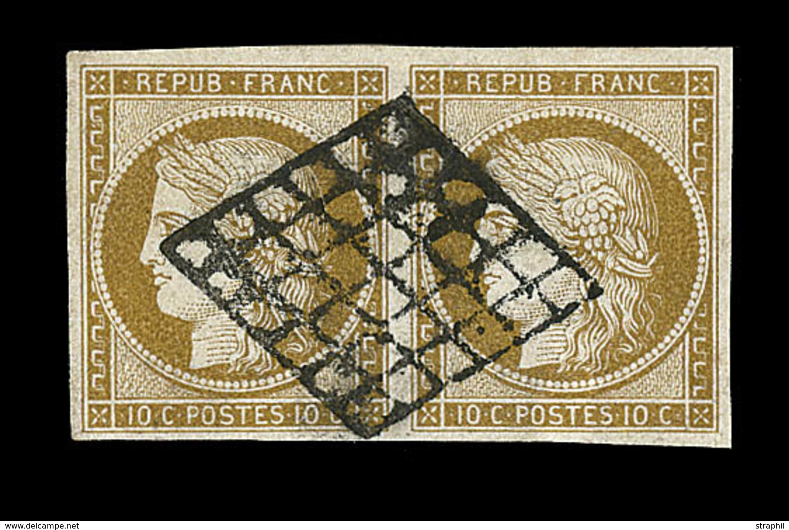 O EMISSION CERES 1849 - O - N°1b- 10c Bistre Verdâtre - Paire - Certif. - TB - 1849-1850 Cérès