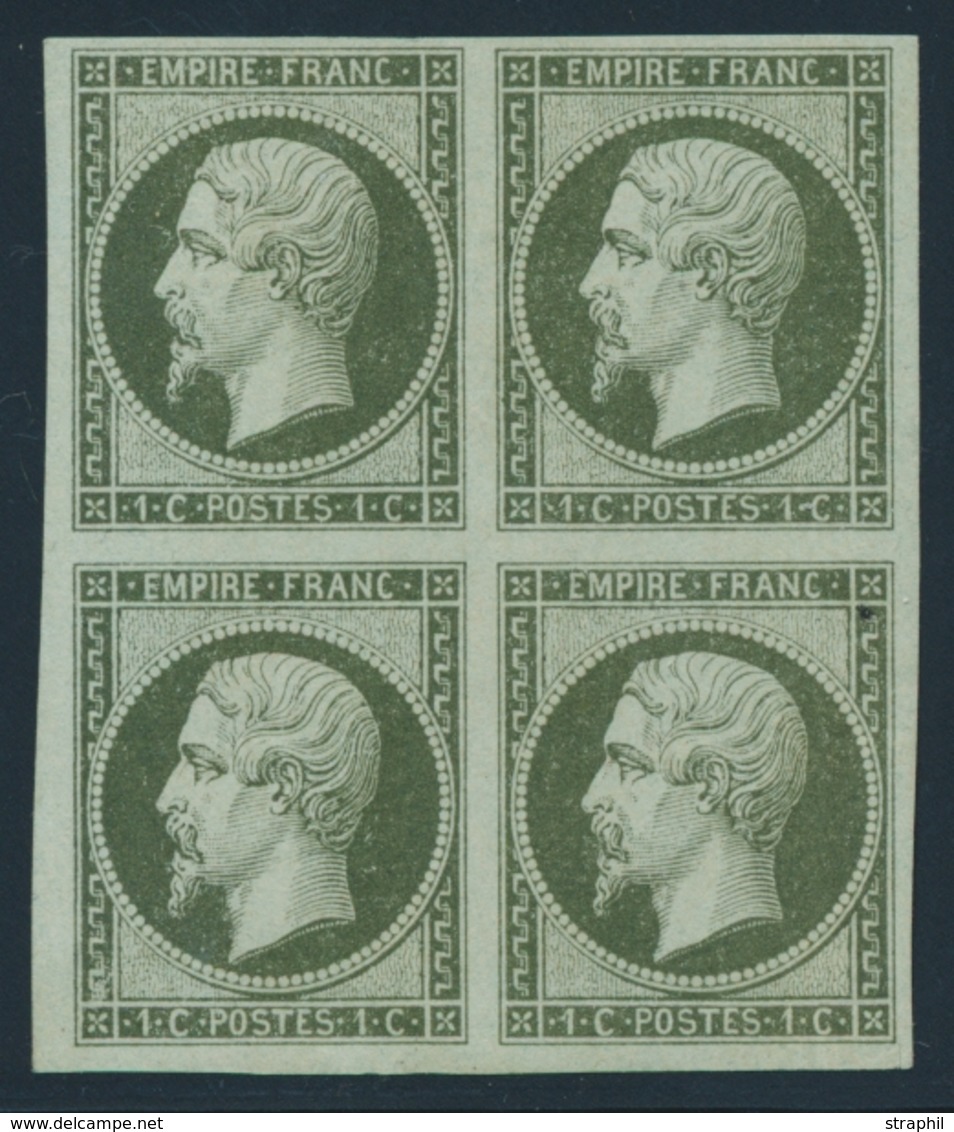 ** NAPOLEON NON DENTELE - ** - N°11 - 1c - Olive - Bloc De 4 - TB - 1853-1860 Napoléon III